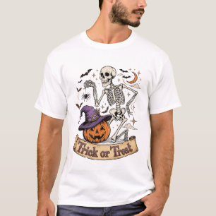 Trick Or Treat Skeleton Pumpkin Witch Hat T-Shirt