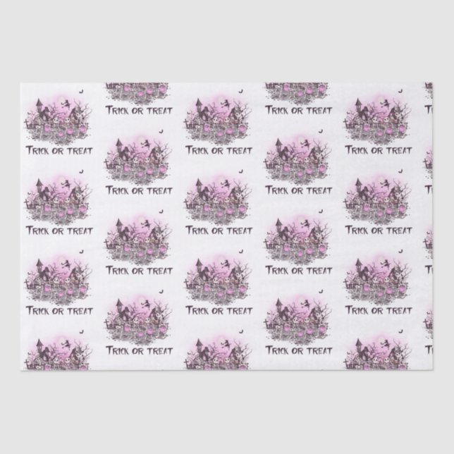 Trick or Treat Skeletons Witch White Halloween Tissue Paper (Front)