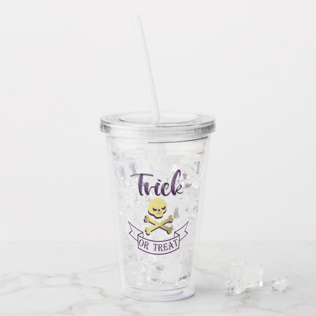 Trick or treat skull crossbones Halloween ribbon Acrylic Tumbler (Front Ice)
