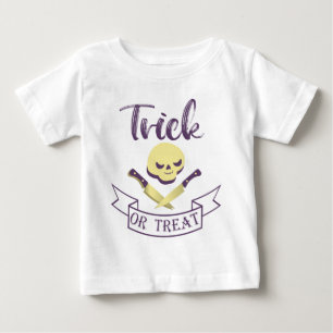 Trick or treat skull crossbones Halloween ribbon  Baby T-Shirt