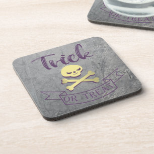 Trick or treat skull crossbones Halloween ribbon Coaster