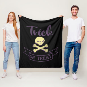 Trick or treat skull crossbones Halloween ribbon Fleece Blanket