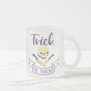 Trick or treat skull crossbones Halloween ribbon Frosted Glass Coffee Mug