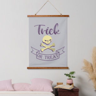Trick or treat skull crossbones Halloween ribbon Hanging Tapestry
