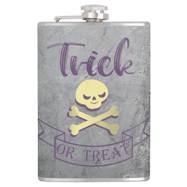 Trick or treat skull crossbones Halloween ribbon Hip Flask (Front)