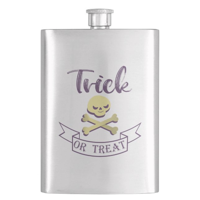 Trick or treat skull crossbones Halloween ribbon Hip Flask (Front)