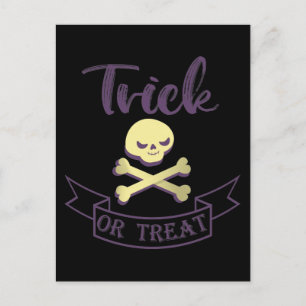 Trick or treat skull crossbones Halloween ribbon Holiday Postcard