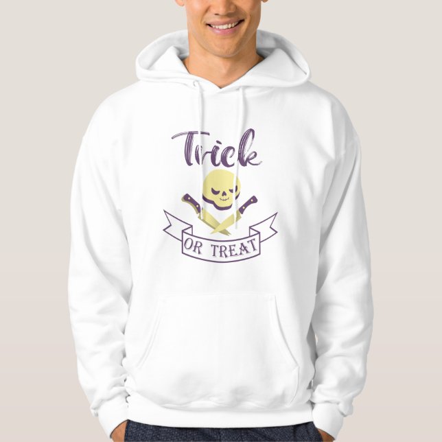 Trick or treat skull crossbones Halloween ribbon Hoodie (Front)