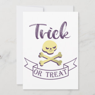 Trick or treat skull crossbones Halloween ribbon Invitation