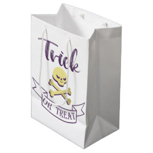 Trick or treat skull crossbones Halloween ribbon Medium Gift Bag