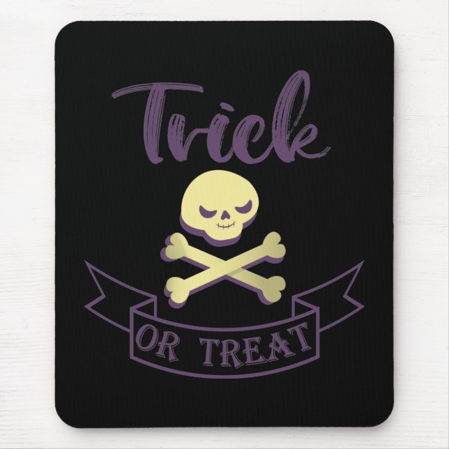 Trick or treat skull crossbones Halloween ribbon Mouse Mat (Front)