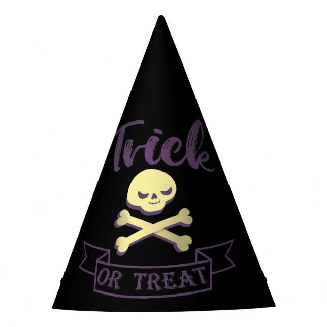 Trick or treat skull crossbones Halloween ribbon Party Hat (Front)