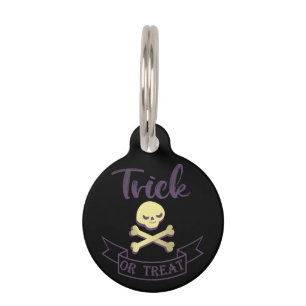 Trick or treat skull crossbones Halloween ribbon Pet Tag