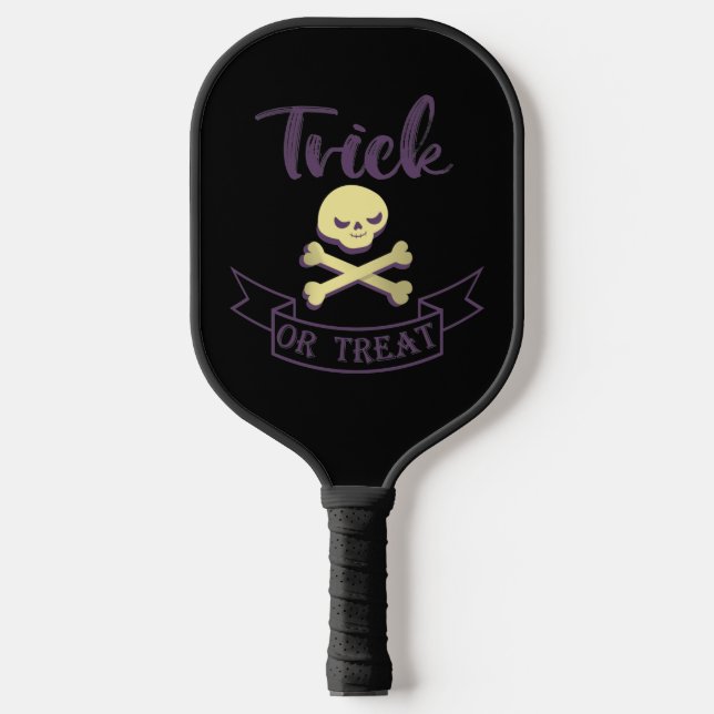 Trick or treat skull crossbones Halloween ribbon Pickleball Paddle (Front)