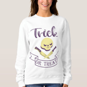 Trick or treat skull crossbones Halloween ribbon Sweatshirt
