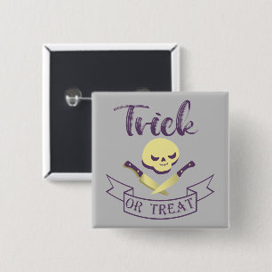 Trick or treat skull crossbones Halloween ribbon T 15 Cm Square Badge