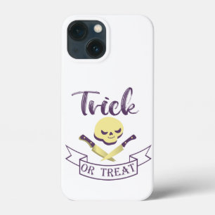 Trick or treat skull crossbones Halloween ribbon T iPhone 13 Mini Case
