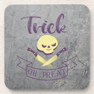 Trick or treat skull crossbones Halloween ribbon T Coaster