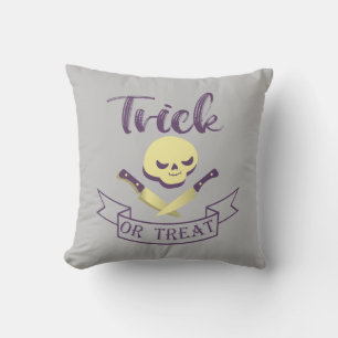 Trick or treat skull crossbones Halloween ribbon T Cushion
