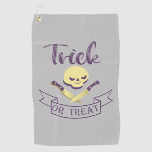 Trick or treat skull crossbones Halloween ribbon T Golf Towel