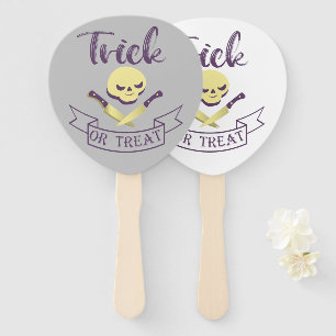 Trick or treat skull crossbones Halloween ribbon T Hand Fan