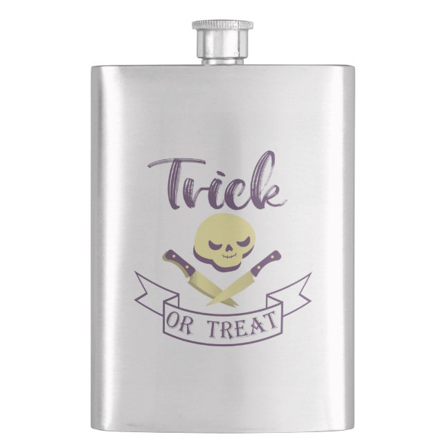 Trick or treat skull crossbones Halloween ribbon T Hip Flask (Front)