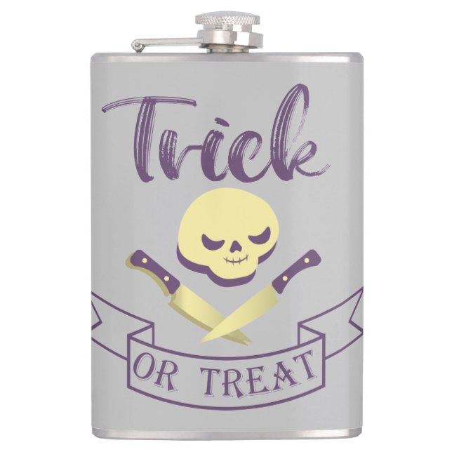 Trick or treat skull crossbones Halloween ribbon T Hip Flask (Front)