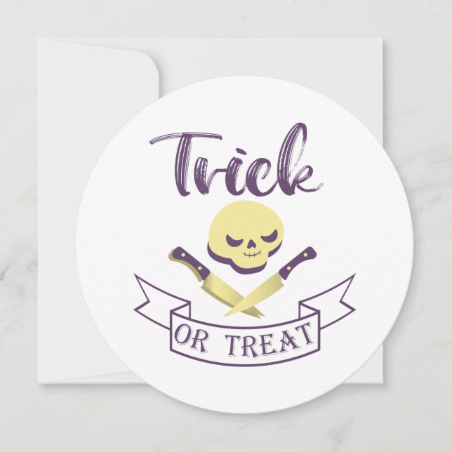 Trick or treat skull crossbones Halloween ribbon T Invitation (Front)
