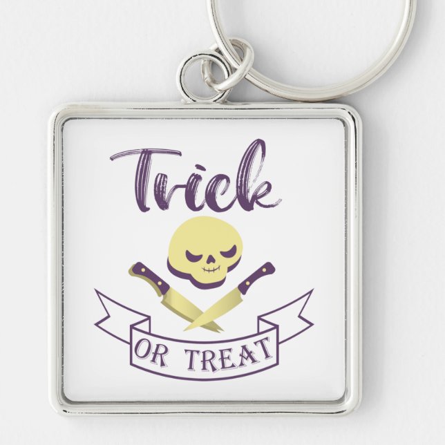 Trick or treat skull crossbones Halloween ribbon T Key Ring (Front)