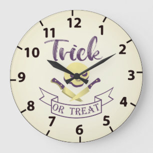 Trick or treat skull crossbones Halloween ribbon T Large Clock