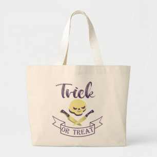 Trick or treat skull crossbones Halloween ribbon T Large Tote Bag