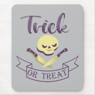 Trick or treat skull crossbones Halloween ribbon T Mouse Mat