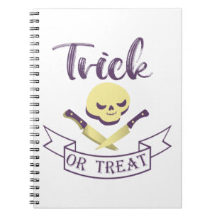 Trick or treat skull crossbones Halloween ribbon T Notebook