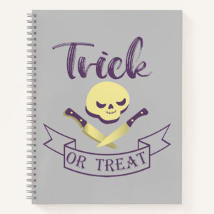 Trick or treat skull crossbones Halloween ribbon T Notebook