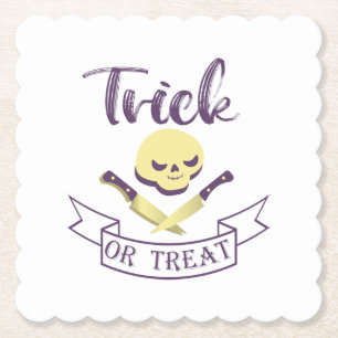 Trick or treat skull crossbones Halloween ribbon T Paper Coaster