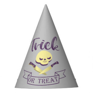 Trick or treat skull crossbones Halloween ribbon T Party Hat