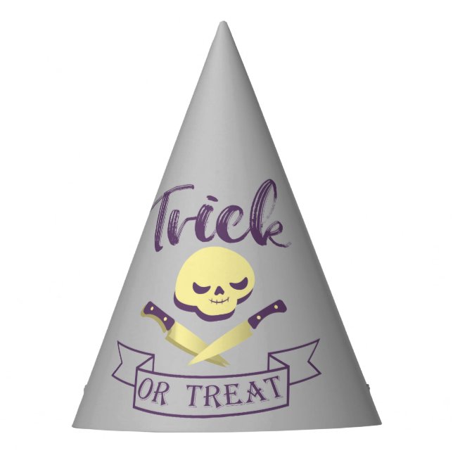 Trick or treat skull crossbones Halloween ribbon T Party Hat (Front)