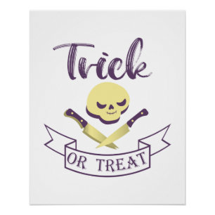 Trick or treat skull crossbones Halloween ribbon T Poster