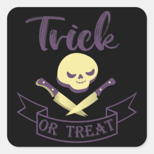 Trick or treat skull crossbones Halloween ribbon T Square Sticker