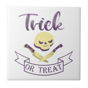 Trick or treat skull crossbones Halloween ribbon T Tile