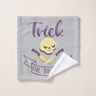 Trick or treat skull crossbones Halloween ribbon T Wash Cloth