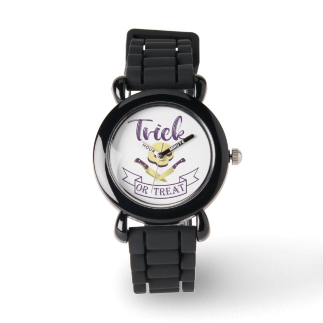 Trick or treat skull crossbones Halloween ribbon T Watch (Front)