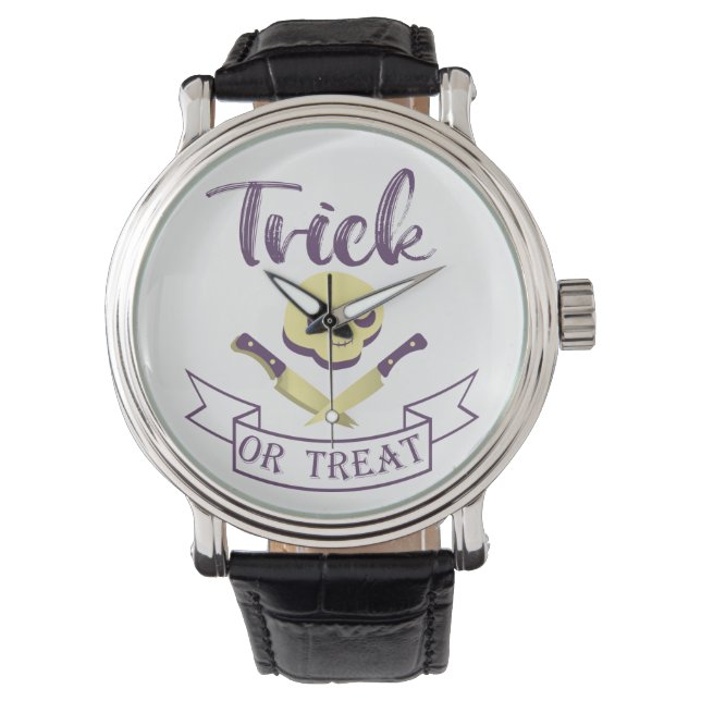 Trick or treat skull crossbones Halloween ribbon T Watch (Front)