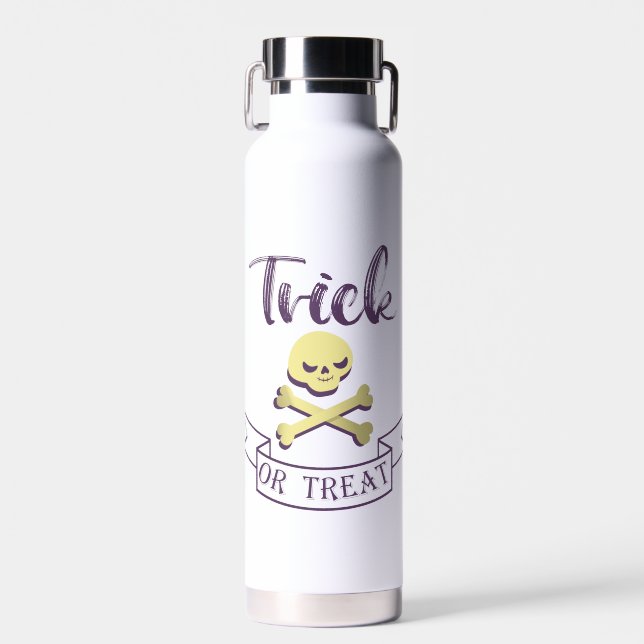 Trick or treat skull crossbones Halloween ribbon Water Bottle (Front)