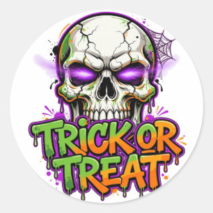 Trick or Treat Skull Halloween Classic Round Sticker