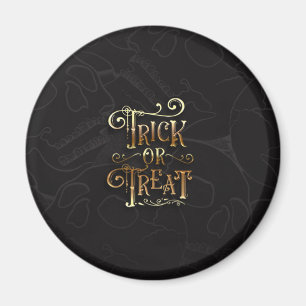 Trick or Treat Skulls Black & Gold Halloween Magnet
