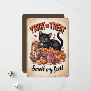 "Trick or Treat, Smell My Feet!" Black Cat Holiday Card