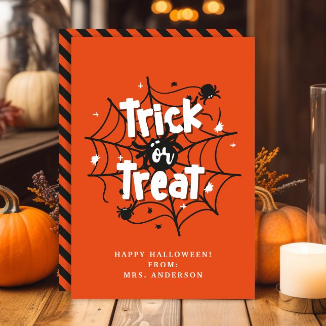 Trick or Treat Spiders Halloween Classroom Card (Creator Uploaded)
