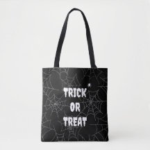 Trick or Treat Spiderweb Black Halloween Tote Bag