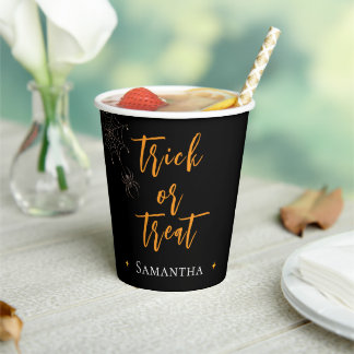 Trick or Treat Spiderweb Personalised Name - Paper Cups